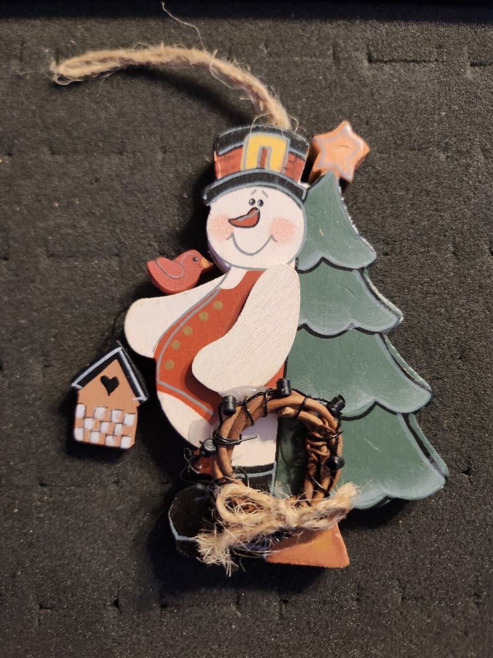WOODEN SNOWMAN ORNAMENT